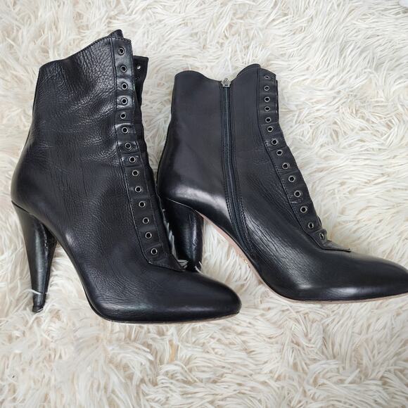 Prada heeled lace up booties leather Sz 37 black A30 - Picture 3 of 7
